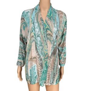 Chico’s paisley floral ramie blend open front cardigan fit like size L